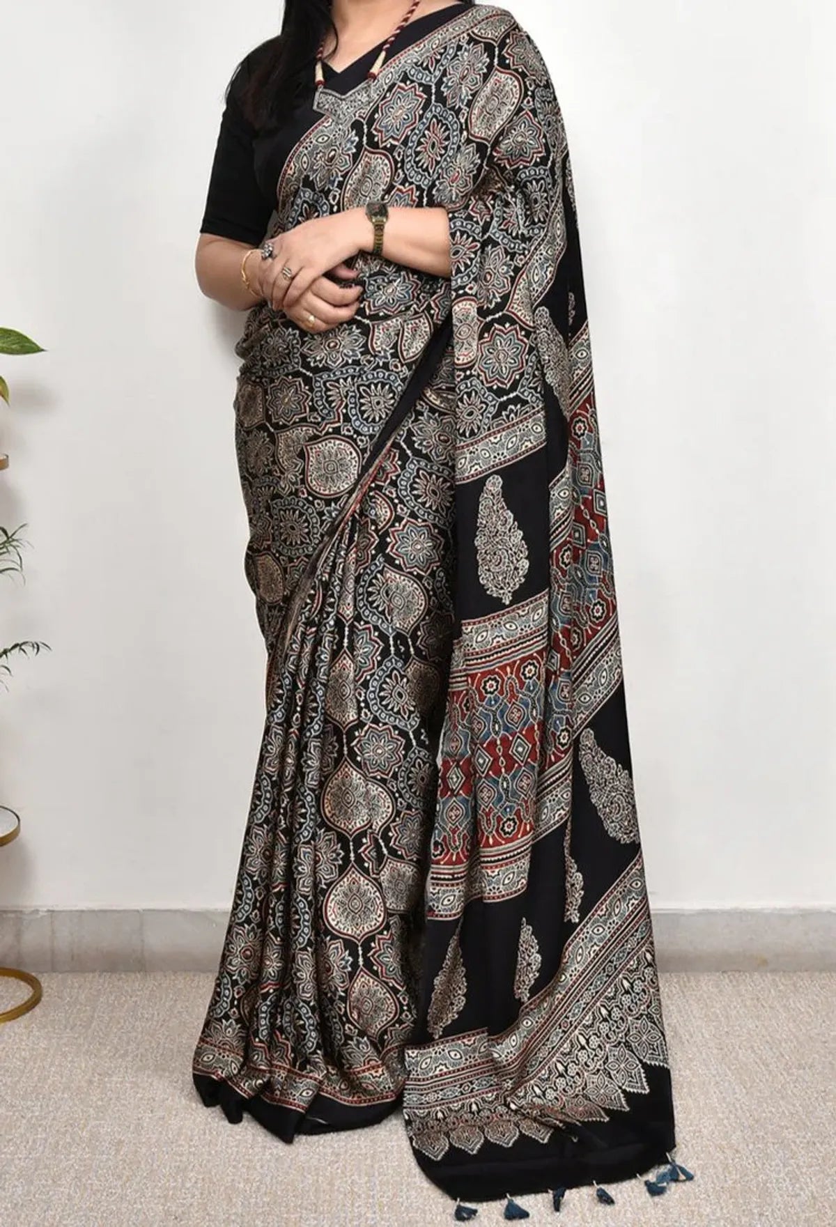 FABULAS BLACK COLOR AJRAKH SAREE