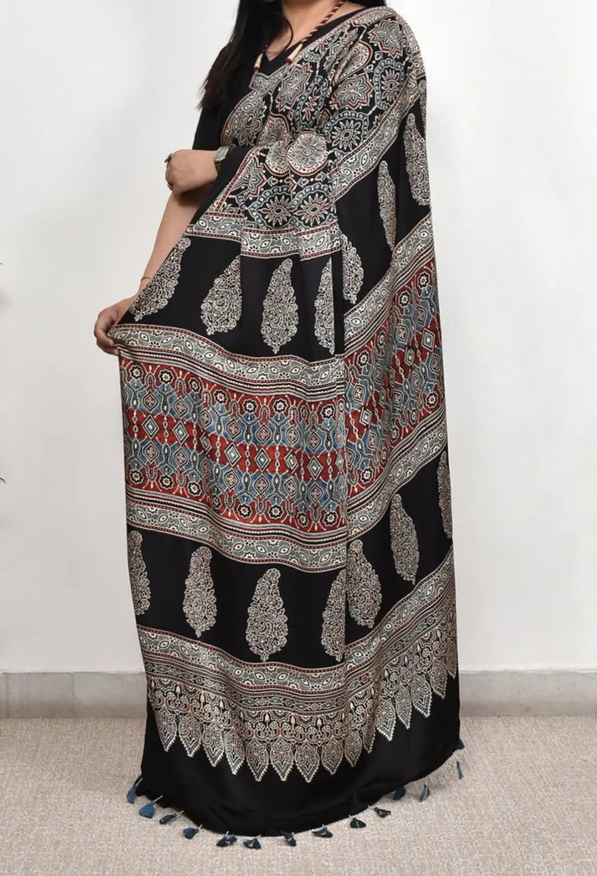 FABULAS BLACK COLOR AJRAKH SAREE