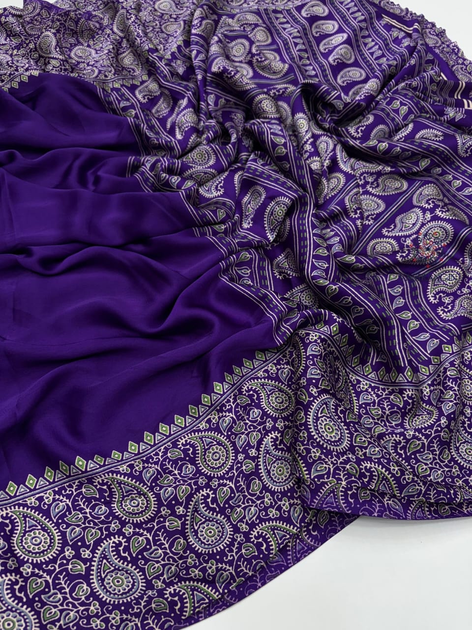 PURPLE COLOR SMALL AJRAKH SAREE