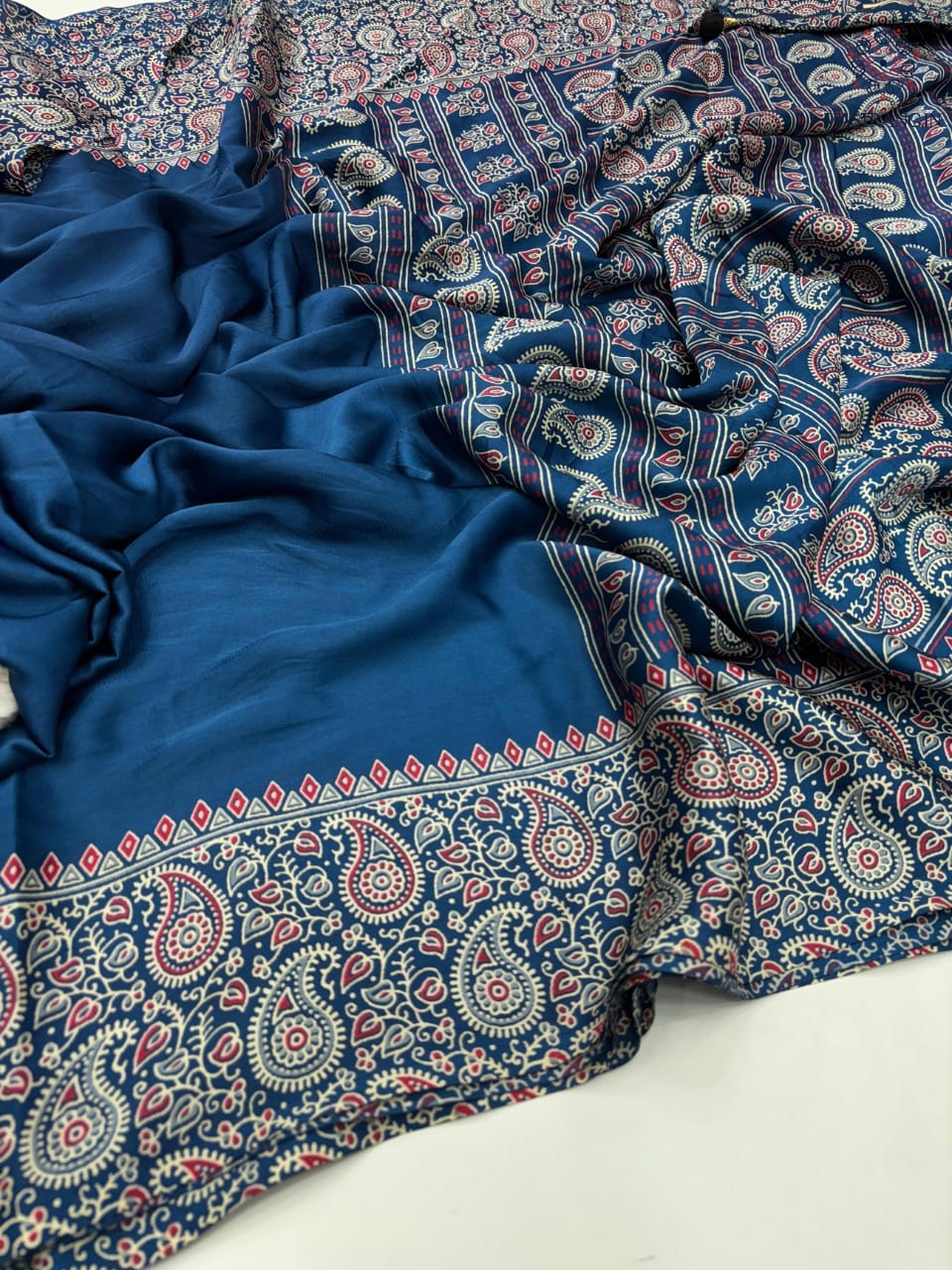 RAMA COLOR SMALL AJRAKH SAREE