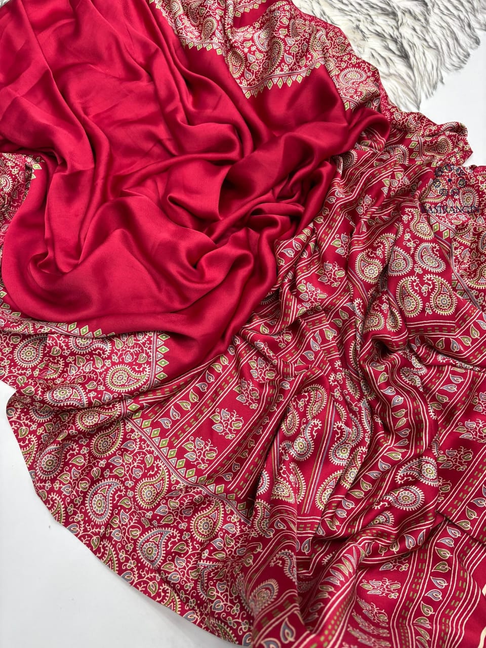 RED COLOR SMALL AJRAKH SAREE