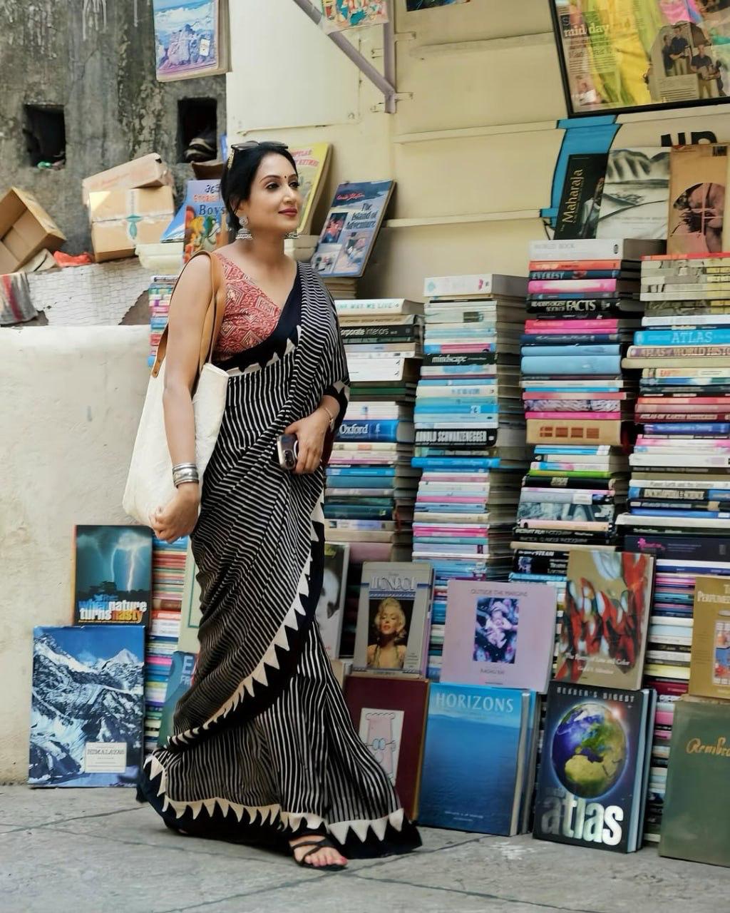 BLACK COLOR LINING WITH AJRAKH PALLU SAREE