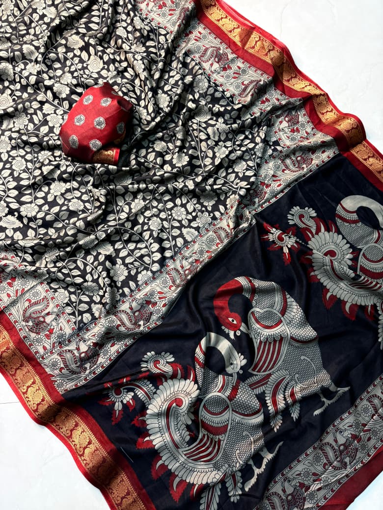 BLACK COLOR PEACOCK PALLU MANGALKARI SAREE