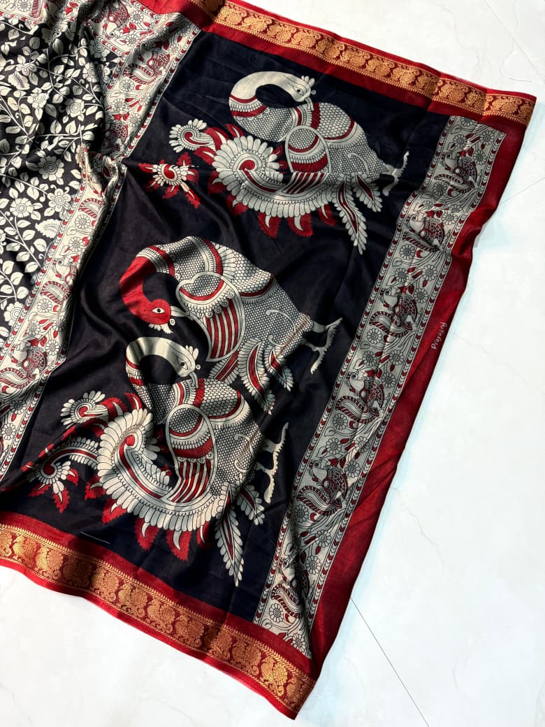 BLACK COLOR PEACOCK PALLU MANGALKARI SAREE