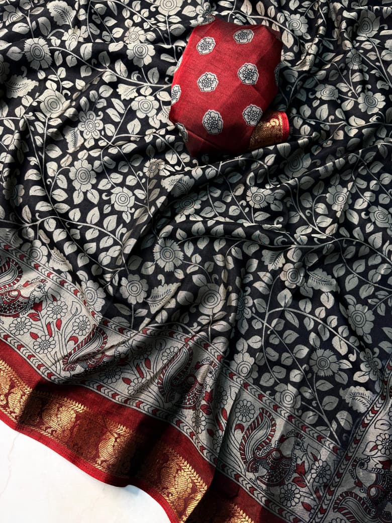 BLACK COLOR PEACOCK PALLU MANGALKARI SAREE