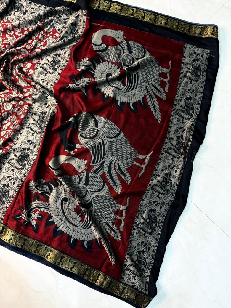 MAROON COLOR PEACOCK PALLU MANGALKARI SAREE