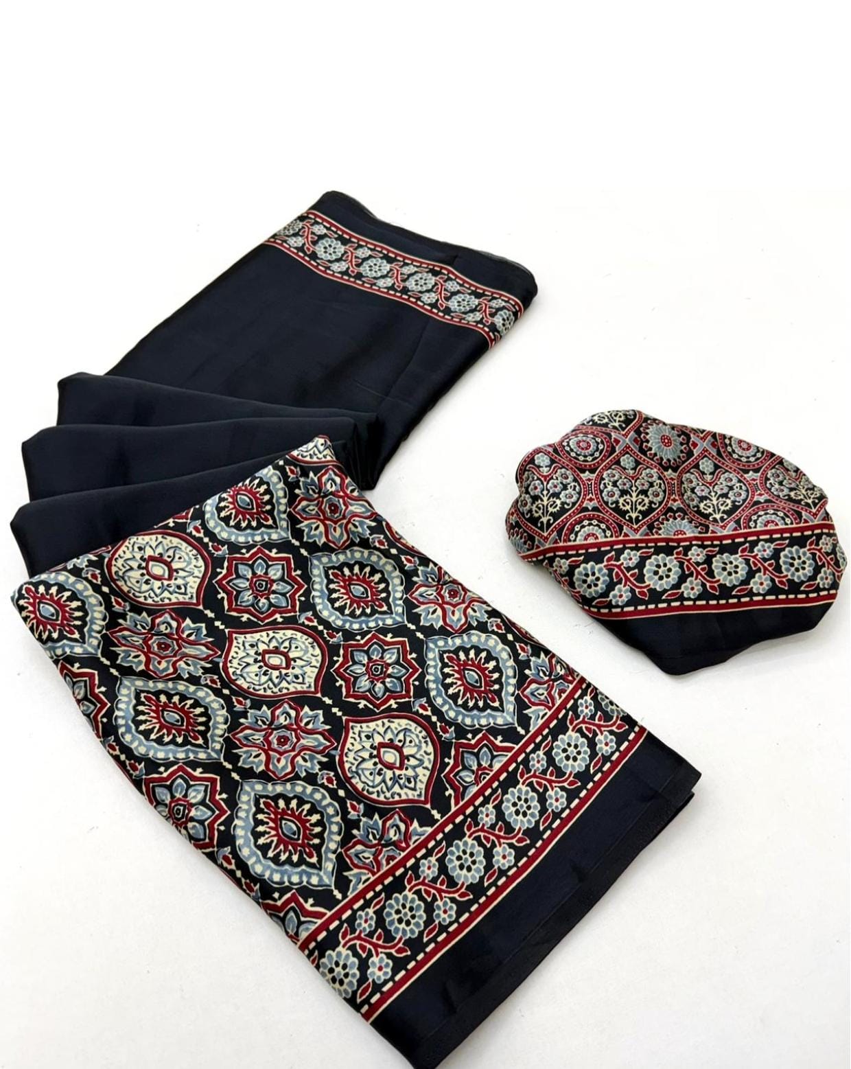 BLACK COLOR AJRAKH SAREE