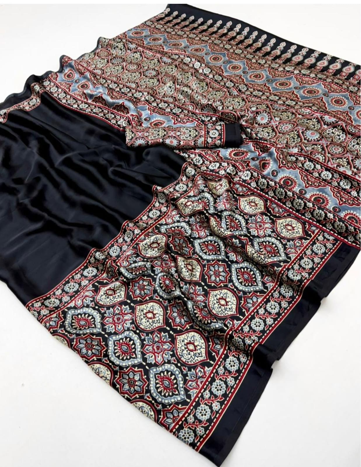 BLACK COLOR AJRAKH SAREE